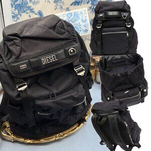 🆕 DIESEL 🧿 NWT Logos L-Large Backpack, Black Recycled Nylon